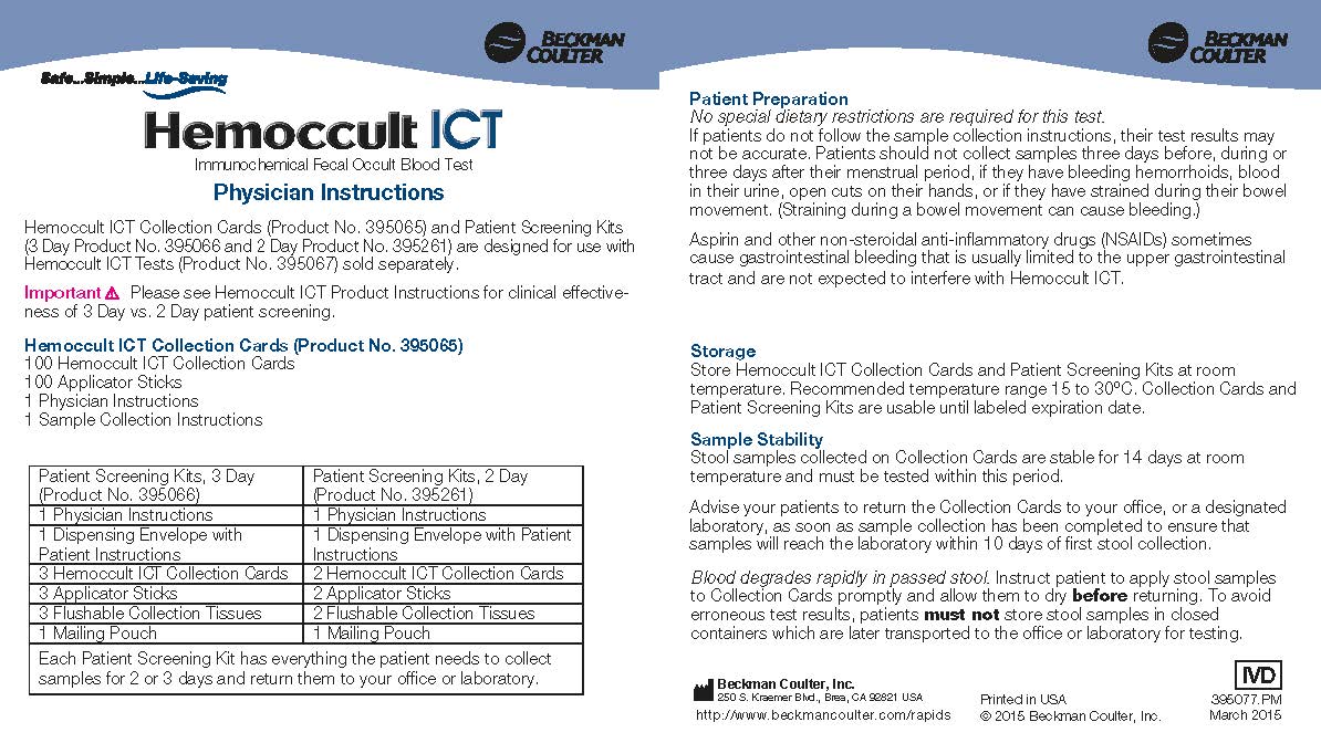Hemoccult ICT Physician Instructions