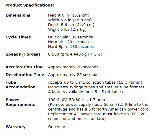 Product specifications