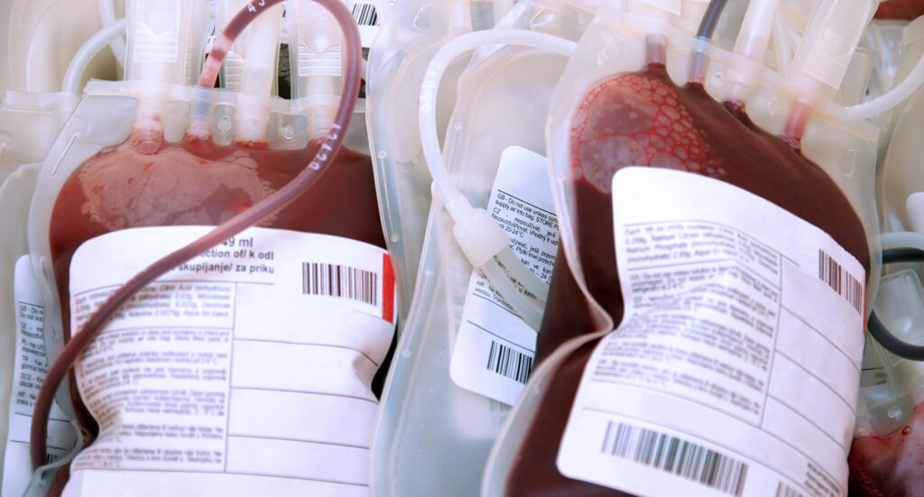 Two bags of donated blood